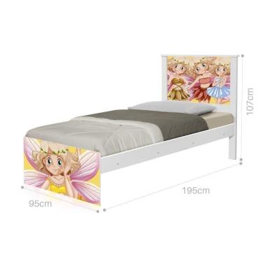 Imagem de Cama Solteiro Com Cabeceira Adesivada Fadinhas Coloridas
