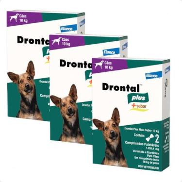 Imagem de Kit 3 Vermífugo Drontal Plus Tasty Dog 10KG 2 comprimidos - Elanco