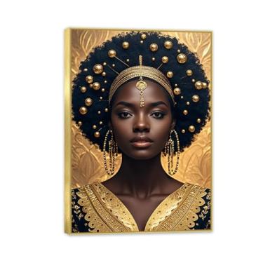 Imagem de Decoração de parede de mulheres negras afro-americanas, impressões emolduradas em ouro, pôsteres para quarto de menina negra adolescente, escritório, quarto, dormitório, 85 x 60 cm (33 x 24 pol