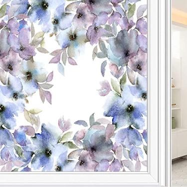 Imagem de Película de janela de privacidade de flores, textura de estilo floral, filme de vidro para sala de estar e escritório em casa, L90 x C 190 cm