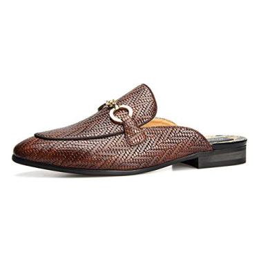 Imagem de Meijiana Chinelos masculinos mocassins de couro formal casual aberto nas costas sandálias, Marrom-02, 45