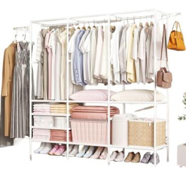 Imagem de Arara Armário Com Sapateira Cabideiro e Prateleiras Guarda Roupa Portátil Arara Multifuncional Organizador Desmontável(BRANCO GRANDE)