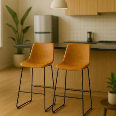 Imagem de Kit 2 Banquetas Altas Com Encosto Alto Estofado Para Cozinha Ilha Luxo