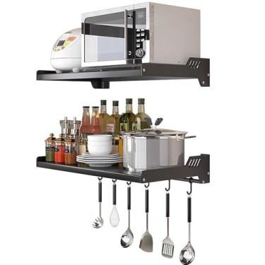 Imagem de Aopimosd Suporte de prateleira de forno de micro-ondas montado na parede, rack de panela elétrico inoxidável com ganchos deslizáveis para acessórios de armazenamento de cozinha, prateleiras de