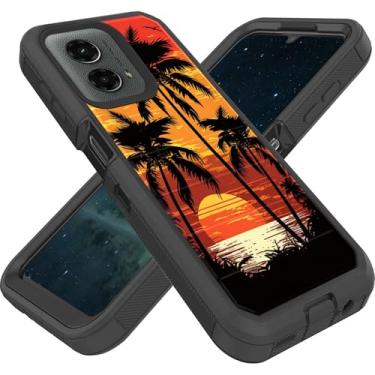 Imagem de FGDRFGRW Projetada para Moto G 5G 2024 de 6,6 polegadas, resistente, resistente e durável, capa protetora de camada dupla híbrida à prova de choque, palmeira do pôr do sol