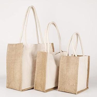 Imagem de Die 3pcs Sacolas De Juta, Sacola De Compras De Juta Hessian, Saco De Compras De Juta Saco De Linho Portátil Juta Bolsa De Ombro Bolsa De Mão De Renda Saco De Almoço Sacos De Estopa