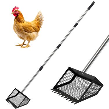 Imagem de GSBLUNIE Colher de cocô de galinha, cabeça grande para cocô de galinha de 25,4 cm para areia, excrementos de galinha de cabo longo de 157,5 cm, ancinho de colher para galinheiro, ferramenta de