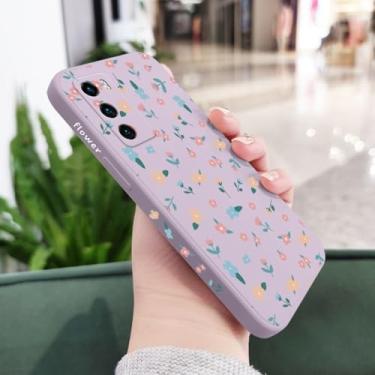 Imagem de Capa de celular com estampa de flores para Huawei P40, P50, P30, P20 Pro Lite, Nova 5t, Y7A, Mate 40, 30, 20 Pro Lite, capa de silicone líquido, roxo claro, para P Smart 2021