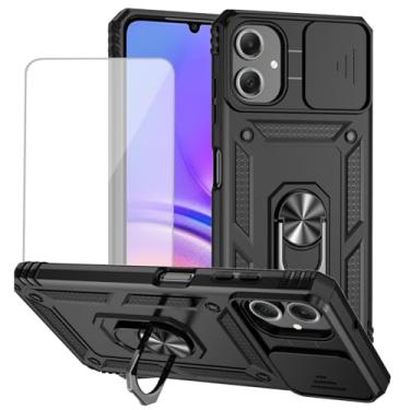 Imagem de Yodueiv Capa para Galaxy A06, capa para SamsungA06 SM-A065F com protetor de tela de vidro temperado e capa de câmera deslizante, anel magnético suporte de carro capa protetora para Samsung Galaxy A06