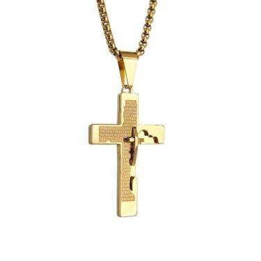 Imagem de Colar com pingente crucifixo 3D banhado a ouro - no-brand