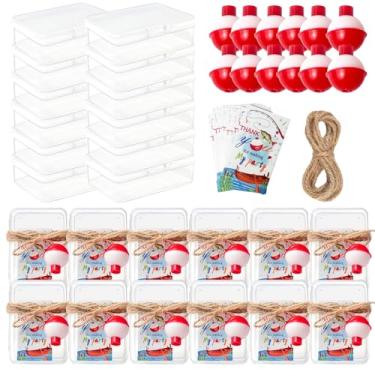 Imagem de oyhqes 12 conjuntos de caixas de doces de lembrancinhas de festa de pesca com 12 boias flutuantes vermelhas brancas e 12 cartões de agradecimento, mini caixas de equipamentos para decorações de festa