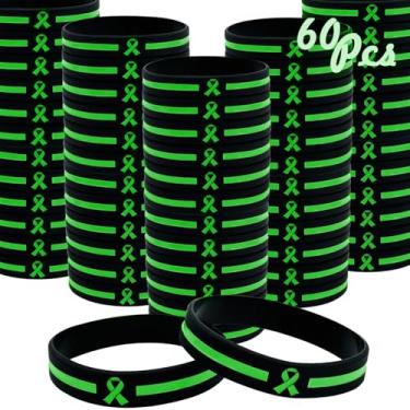 Imagem de Temogole 60 pulseiras de conscientização sobre saúde mental, acessórios para itens a granel, fita verde de conscientização, pulseiras de silicone, produtos de conscientização do linfoma de Hodgkins