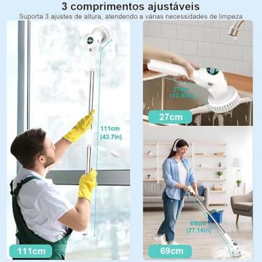 Imagem de Esfregao de Limpeza Eletrico, Escova Giratória Elétrica 360º Multiuso Recarregável Esfregão Giratório Sem Fio 9 em 1, Escova Eletrica Giratoria para Limpeza Pesada