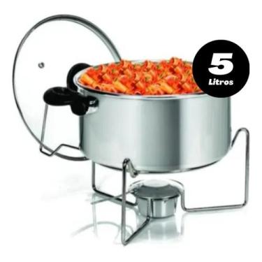 Imagem de Rechaud Panela De Alumínio Para Buffet Festas Com Tampa 5 L - Alumínio