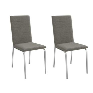 Imagem de Cadeira de Cozinha Amsterdã 2C091 Aço Kit 2 Un Cromado/Linho Escuro - 