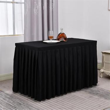 Imagem de Saia de mesa de poliéster branca, toalha de mesa para sala de reunião, toalha de mesa retangular plissada para decoração de eventos, banquetes, festas de casamento, preta, 1,2 m (48 x 23 x 30 pol.)
