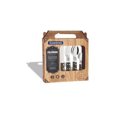 Imagem de Faqueiro Tramontina Polywood Com Lâminas Em Aço Inox E Cabos De Madeira Castanho 24 Peças Tramontina