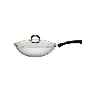 Imagem de Wok Tramontina Solar Silicone Em Aço Inox Com Fundo Triplo E Tampa De Vidro 28 Cm 3,3 L Tramontina
