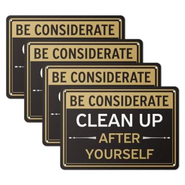 Imagem de 101SignCity Placa "Be Considerate, Clean Up After Yourself" para empresas, Airbnb e hotéis - alumínio de 25,4 x 17,8 cm, pacote com 4
