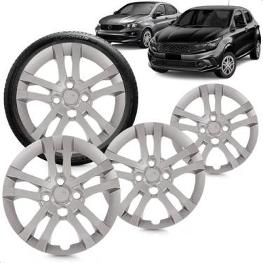 Imagem de Kit 4 Calotas Argo 21 Aro 14 Prata Cubo Baixo Grid