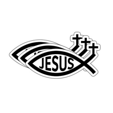 Imagem de (3 peças) Adesivo de cruz Jesus Ichthys citações inspiradoras versículo bíblico cristão Jesus adesivo de presente para copo laptop Kindle garrafas de água livro telefone - Tamanho 1,7 x 3