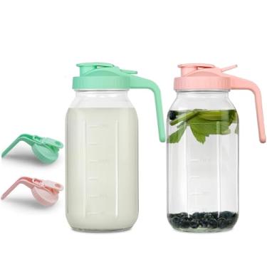 Imagem de VCVOIP Jarra de vidro de 1,8 l com tampa – jarra de vidro de 2 litros com tampa, frasco de vidro hermético e à prova de vazamento para chá gelado, suco, leite materno, bebida fria, chá solar e bebidas