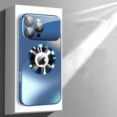 Imagem de Capa de luxo fosca metálica de titânio para iPhone 16, 15, 14, 13, 12, 11 Pro Max Plus, lente de vidro, proteção para câmera, azul, para iPhone 14 Pro Max