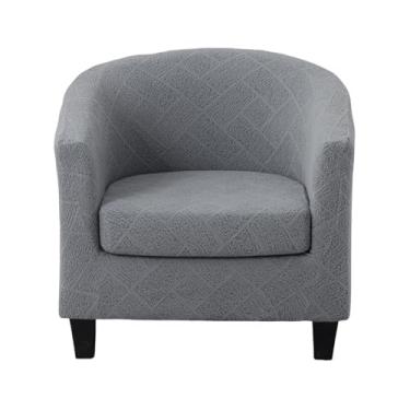 Imagem de Capa para cadeira de clube, 2 peças, jacquard, redonda, para cadeira de banheira, macia, elástica, capa protetora de móveis para sala de estar, balcão de hotel, café (jacquard-cinza claro)