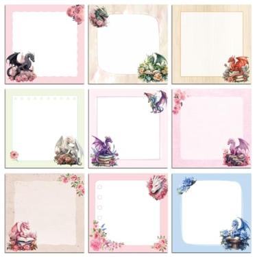Imagem de INCOK Notas adesivas Dragon Gifts – 9 peças de estética animal e flor, autoadesivo, bloco de notas para fazer a lista, lembrancinhas de festa de dragão, artigos de papelaria escolar para estudantes