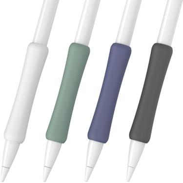 Imagem de FAFALITHIC Pacote com 4 cabos de silicone compatíveis com Apple Pencil 1ª geração, suporte ergonômico para iPencil, escrita confortável e controle preciso (branco/verde pinho/azul marinho/preto)