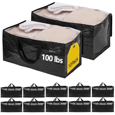 Imagem de Pacote com 10 sacos de transporte à prova d'água com zíperes fortes e alças reforçadas, capacidade real de 45 kg, sacos de armazenamento extra pesados para guardar e guardar, alternativa para caixas