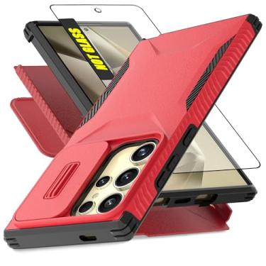 Imagem de AWZHYDT Capa para Samsung Galaxy S24 Ultra, com 1 protetor de tela HD e capa de câmera deslizante [de grau militar] Capa protetora resistente à prova de choque para Galaxy S24 Ultra(vermelho)