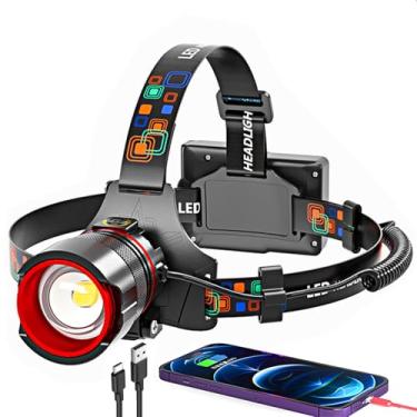 Imagem de Lanterna de cabeça recarregável, 90.000 lúmens, ultra brilhante, capacete rígido, leve, zoom, IPX54, acessórios de acampamento, 6 modos, à prova d'água, equipamento de acampamento para adultos