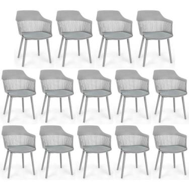 Imagem de Kit 14 Cadeiras de Jantar Estofada Marcela - Cinza - Magazine Decor