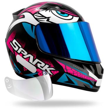 Imagem de Capacete Feminino Ebf Dragon Rosa + Viseira Iridium