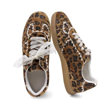 Imagem de UBWDU Tênis feminino brilhante com strass e lantejoulas brilhantes - Mocassins rasos casuais brilhantes para fashionistas, Leopardo, 36 BR