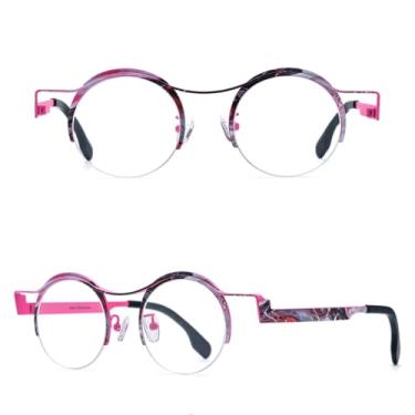 Imagem de VFDHN Armação de óculos de titânio masculina, óculos redondos sem aro, ultraleves (rosa)