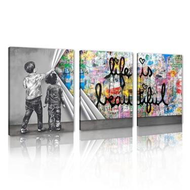 Imagem de Novatique Arte de parede de grafite moderno Banksy arte de parede para quarto pôster abstrato decoração de parede clássica pintura de rua para sala de estar quarto, 30,5 cm x 40,6 cm x 3 peças