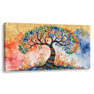 Imagem de Árvore da Vida Arte de Parede Impressão em Tela Decoração Harmonia da Vida Multicolorida Sala de Estar Quarto 60x30cmx1