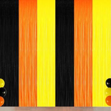 Imagem de Decoração de festa de aniversário, laranja, preto, amarelo, franja, pano de fundo, caminhão basculante, decoração de festa, cortinas de tinsel para construção, decoração de chá de bebê (pacote com 3)