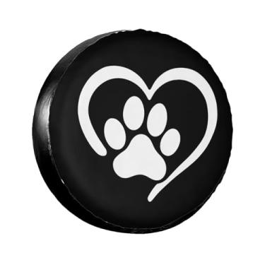 Imagem de LOJAOGON Dog Paw Heart Print Capa de pneu sobressalente protetores de roda à prova de poeira capa de pneu para trailer, trailer, areia muitos veículos 43.2 cm
