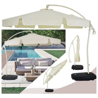 Imagem de Ombrelone Sombreiro de Luxo BEL Buzios Bege 3 Metros em Alumínio P/ Praia Piscina Deck