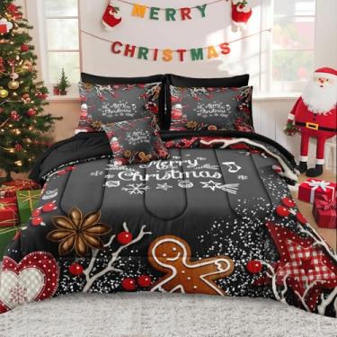 Imagem de Bedbay Conjunto de edredom King de Natal, 8 peças, fofo, pão de gengibre, flocos de neve, cama king size em uma bolsa, presente de Natal para meninos e meninas