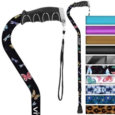 Imagem de Vive Bengala de caminhada – ajustável para homens e mulheres – Bengala de equilíbrio portátil feminina – Leve e resistente para mobilidade para artrite, idosos, idosos e deficientes (borboleta preta)