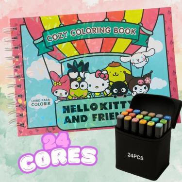 Imagem de KIT Livro de colorir Capa dura Hello Kitty e Friends e jogo de 24 cane