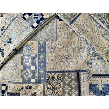 Imagem de Jogo de Lençol Casal Super King 3 Peças Patchwork Azul 100% Algodão - 