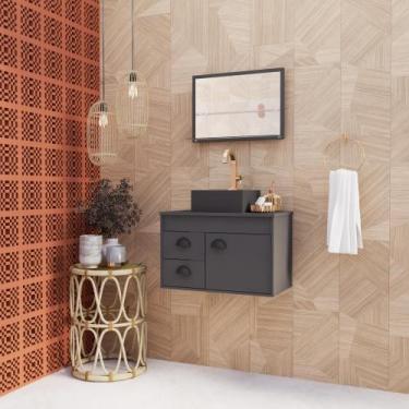 Imagem de Gabinete Banheiro Em Mdf Com Pia Cuba - Udine Preto - Riverzza