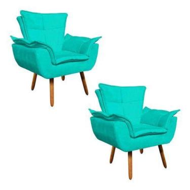 Imagem de Kit 2 Poltronas Opala Retro Sala Estar Suede Azul Turquesa - King Lar