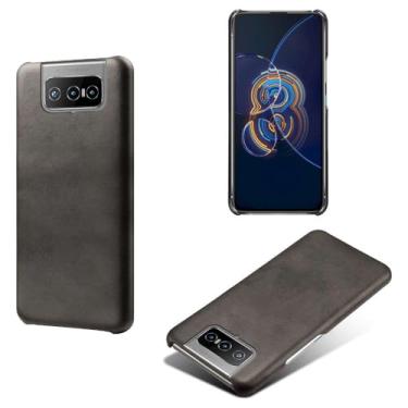 Imagem de Capa para Asus ZenFone 8 Filip,Proteção contra quedas,Casca de volta de cor sólida simples,Design de couro de imitação de plástico-Black