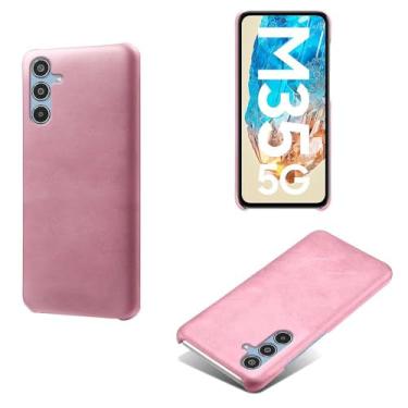 Imagem de Capa para Samsung Galaxy M35 5G,Proteção contra quedas,Casca de volta de cor sólida simples,Design de couro de imitação de plástico-Pink